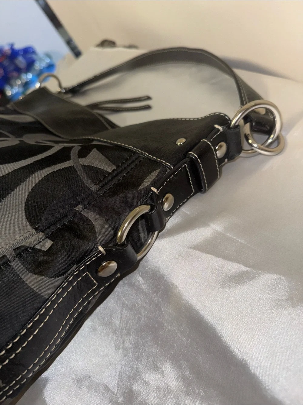 Coach Black and Gray Signature Shoulder Bag